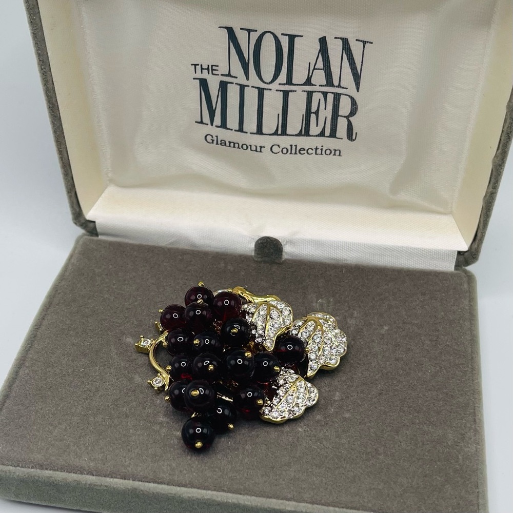 Vintage Nolan Miller Glamour Collection Bordeaux Red Grapes Crystals Brooch Pin